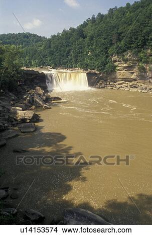Picture -  waterfall, Cumberland Falls, KY, Corbin, Kentucky, Cumberland Falls on the Cumberland River in Cumberland Falls State Resort Park in Corbin.. Fotosearch