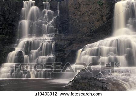 Stock Image -  waterfalls, MN, Lake Superior, North Shore Drive, Minnesota, Gooseberry Lower Falls along Gooseberry River in Gooseberry State Park.. Fotosearch