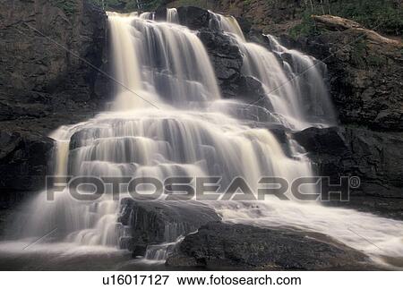 Stock Photo -  waterfalls, MN, Lake Superior, North Shore Drive, Minnesota, Gooseberry Lower Falls along Gooseberry River in Gooseberry State Park.. Fotosearch