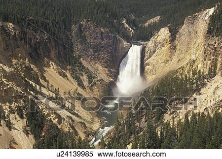 waterfalls, Yellowstone National Park, WY, Yellowstone River, Lower Falls, Canyon Village, Wyoming, Scenic view of Lower Falls cascading down the canyon in Canyon Village from Lookout Point in Yellowstone Nat'l Park in Wyoming. The Grand Canyon of Yellow View Large Photo Image Stock Photography - waterfalls, Yellowstone National Park, WY, Yellowstone River, Lower Falls, Canyon Village, Wyoming, Scenic view of Lower Falls cascading down the canyon in Canyon Village from Lookout Point in Yellowstone Nat'l Park in Wyoming. The Grand Canyon of Yellow. Fotosearch