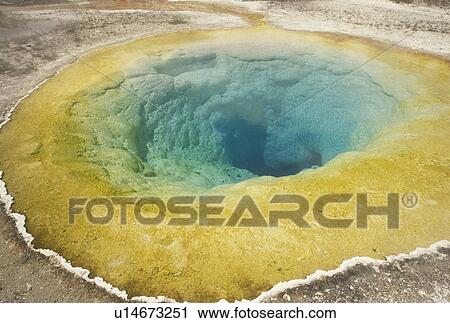 Stock Image -  Yellowstone National Park, hot springs, geysers, WY, Wyoming, Morning Glory Pool in Upper Geyser Basin in Yellowstone Nat'l Park in Wyoming.. Fotosearch