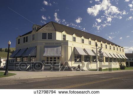 Yellowstone National Park, Mammoth Hot Springs, WY, Wyoming, Terrace Grill at Mammoth Hot Springs in Yellowstone Nat'l Park in Wyoming. View Large Photo Image Picture - Yellowstone National Park, Mammoth Hot Springs, WY, Wyoming, Terrace Grill at Mammoth Hot Springs in Yellowstone Nat'l Park in Wyoming. . Fotosearch