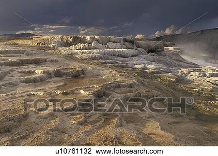 Yellowstone National Park, Mammoth Hot Springs, WY, Wyoming, Canary Springs, a terrace-like formation created by limestone deposits, at Mammoth Hot Springs in Yellowstone Nat'l Park in Wyoming. View Large Photo Image Stock Image - Yellowstone National Park, Mammoth Hot Springs, WY, Wyoming, Canary Springs, a terrace-like formation created by limestone deposits, at Mammoth Hot Springs in Yellowstone Nat'l Park in Wyoming. . Fotosearch