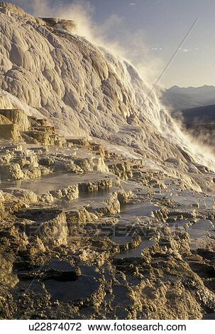 Yellowstone National Park, Mammoth Hot Springs, WY, Wyoming, Canary Springs, a terrace-like formation created by limestone deposits, at Mammoth Hot Springs in Yellowstone Nat'l Park in Wyoming. View Large Photo Image Stock Image - Yellowstone National Park, Mammoth Hot Springs, WY, Wyoming, Canary Springs, a terrace-like formation created by limestone deposits, at Mammoth Hot Springs in Yellowstone Nat'l Park in Wyoming. . Fotosearch