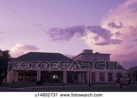 Yellowstone National Park, Mammoth Hot Springs, WY, Wyoming, Mammoth Hot Springs Hotel at sunset in Yellowstone Nat'l Park in Wyoming. View Large Photo Image Stock Photo - Yellowstone National Park, Mammoth Hot Springs, WY, Wyoming, Mammoth Hot Springs Hotel at sunset in Yellowstone Nat'l Park in Wyoming. . Fotosearch