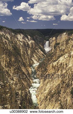 Yellowstone National Park, WY, Yellowstone River, Lower Falls, Canyon Village, Wyoming, Scenic view of Lower Falls cascading down the Yellowstone Canyonfrom Artist Point in Yellowstone Nat'l Park in Wyoming. The Grand Canyon of Yellowstone. View Large Photo Image Stock Image - Yellowstone National Park, WY, Yellowstone River, Lower Falls, Canyon Village, Wyoming, Scenic view of Lower Falls cascading down the Yellowstone Canyonfrom Artist Point in Yellowstone Nat'l Park in Wyoming. The Grand Canyon of Yellowstone.. Fotosearch
