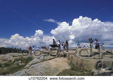 Acadia National Park, Cadillac Mt ME, Maine, Mount Desert Island, People walking on Cadillac Mountain in Acadia Nat'l Park on the Atlantic Ocean. View Large Photo Image Picture - Acadia National Park, Cadillac Mt ME, Maine, Mount Desert Island, People walking on Cadillac Mountain in Acadia Nat'l Park on the Atlantic Ocean. . Fotosearch