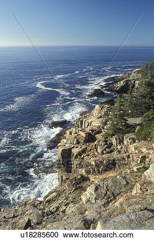 Stock Image -  Acadia National Park, ME, Maine, Mount Desert Island, Scenic rocky coastline in Acadia Nat'l Park on the Atlantic Ocean. . Fotosearch