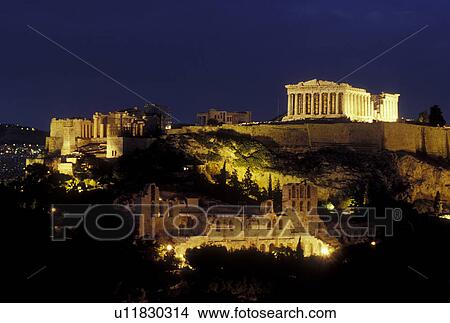 Acropolis, Athens, Greece, Europe, View of the Acropolis and the Parthenon from Filopappos Hill in the evening. View Large Photo Image Picture - Acropolis, Athens, Greece, Europe, View of the Acropolis and the Parthenon from Filopappos Hill in the evening.. Fotosearch