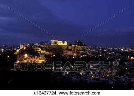 Acropolis, Athens, Greece, Europe, View of the Acropolis from Filopappos Hill in the evening. View Large Photo Image Picture - Acropolis, Athens, Greece, Europe, View of the Acropolis from Filopappos Hill in the evening.. Fotosearch