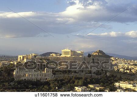 Acropolis, Athens, Greece, Europe, View of the Acropolis from Filopappos Hill. View Large Photo Image Stock Photo - Acropolis, Athens, Greece, Europe, View of the Acropolis from Filopappos Hill.. Fotosearch