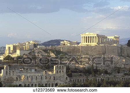 Acropolis, Athens, Greece, Europe, View of the Acropolis from Filopappos Hill. View Large Photo Image Stock Photo - Acropolis, Athens, Greece, Europe, View of the Acropolis from Filopappos Hill.. Fotosearch