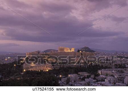 Stock Photography -  Acropolis, Athens, Greece, Europe, View of the Acropolis from Filopappos Hill in the evening.. Fotosearch