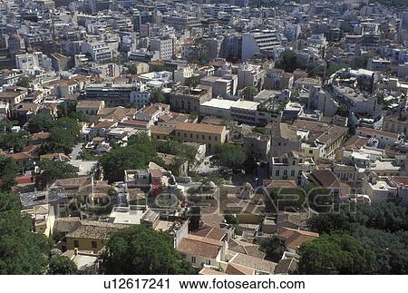 aerial, Athens, Plaka, Greece, Europe, Aerial view of the Plaka in downtown Athens from the Acropolis. View Large Photo Image Stock Image - aerial, Athens, Plaka, Greece, Europe, Aerial view of the Plaka in downtown Athens from the Acropolis.. Fotosearch