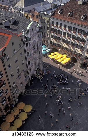 aerial, cafT, Innsbruck, Austria, Tirol, Aerial view of the pedestrian street and cafTs in the city of Innsbruck. View Large Photo Image Stock Image - aerial, cafT, Innsbruck, Austria, Tirol, Aerial view of the pedestrian street and cafTs in the city of Innsbruck.. Fotosearch