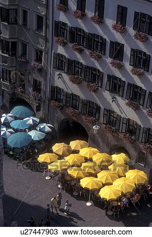 aerial, cafT, Innsbruck, Austria, Tirol, Aerial view of the pedestrian street and cafTs in the city of Innsbruck. View Large Photo Image Stock Image - aerial, cafT, Innsbruck, Austria, Tirol, Aerial view of the pedestrian street and cafTs in the city of Innsbruck.. Fotosearch