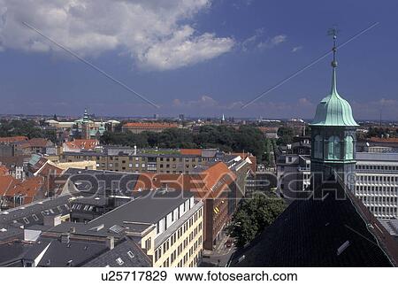 Stock Photo -  aerial, Copenhagen, Denmark, Sjaelland, Scandinavia, Europe, Aerial view of the city of Copenhagen from the Rundetarn (round tower).. Fotosearch
