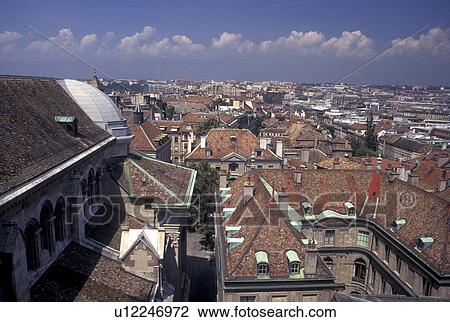 aerial, Geneva, Switzerland, Aerial view of the city of Geneva from St. Peter's cathedral (cathedrale St. Pierre). View Large Photo Image Stock Image - aerial, Geneva, Switzerland, Aerial view of the city of Geneva from St. Peter's cathedral (cathedrale St. Pierre).. Fotosearch