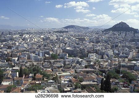 aerial, Plaka, Athens, Greece, Europe, Aerial view of the Plaka and the city of Athens and Lykavittos Hill, highest point, from the Acropolis. View Large Photo Image Stock Photo - aerial, Plaka, Athens, Greece, Europe, Aerial view of the Plaka and the city of Athens and Lykavittos Hill, highest point, from the Acropolis.. Fotosearch