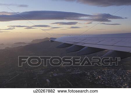 Stock Image -  aerial, wing, Greece, Europe, Aerial view of Greece from Lufthansa Airline jet.. Fotosearch