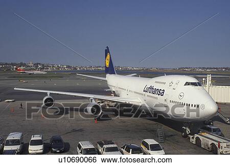 airport, Lufthansa, Boston, MA, Massachusetts, Lufthansa Airlines jet parked outside Logan International Airport Terminal in Boston. View Large Photo Image Stock Photograph - airport, Lufthansa, Boston, MA, Massachusetts, Lufthansa Airlines jet parked outside Logan International Airport Terminal in Boston.. Fotosearch