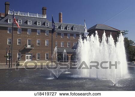 Alexandria, VA, Virginia, Fountain outside City Hall in downtown Alexandria. View Large Photo Image Stock Photo - Alexandria, VA, Virginia, Fountain outside City Hall in downtown Alexandria.. Fotosearch