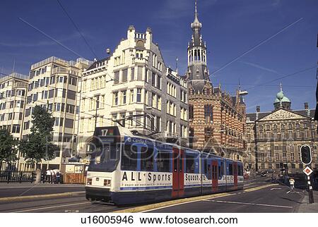 Amsterdam, Holland, Netherlands, Noord-Holland, Europe, Tram in downtown Amsterdam. View Large Photo Image Stock Photograph - Amsterdam, Holland, Netherlands, Noord-Holland, Europe, Tram in downtown Amsterdam.. Fotosearch