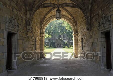 Stock Photo -  Ann Arbor, MI, Michigan, Arcade in the Law Quadrangle on the Central Campus of the University of Michigan in Ann Arbor.. Fotosearch