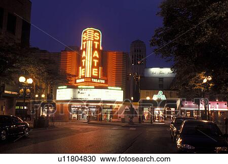 Stock Image -  Ann Arbor, MI, Michigan, The State Theatre at night in downtown Ann Arbor.. Fotosearch