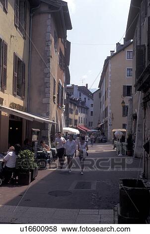 Annecy, France, Haute-Savoie, Rhone-Alpes, Europe, Shops along a narrow pedestrian street in the old town of Annecy. View Large Photo Image Stock Photo - Annecy, France, Haute-Savoie, Rhone-Alpes, Europe, Shops along a narrow pedestrian street in the old town of Annecy. . Fotosearch