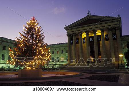 art museum, Philadelphia, PA, Pennsylvania, Large decorated Christmas tree stands outside the Philadelphia Museum of Art in downtown Philadelphia in the evening. View Large Photo Image Stock Photo - art museum, Philadelphia, PA, Pennsylvania, Large decorated Christmas tree stands outside the Philadelphia Museum of Art in downtown Philadelphia in the evening.. Fotosearch