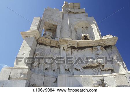 Picture -  Athens, Greece, Europe, Monument of Philopappus on Filopappos Hill in Athens.. Fotosearch