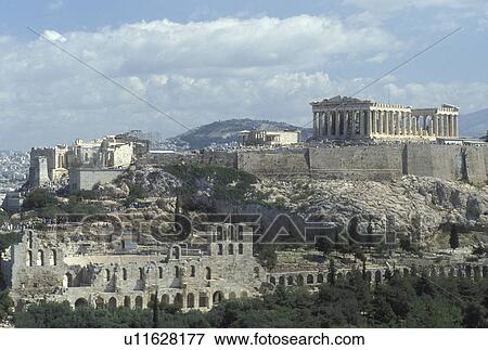 Athens, Greece, Europe, View of the Acropolis from Filopappos Hill. View Large Photo Image Stock Photo - Athens, Greece, Europe, View of the Acropolis from Filopappos Hill.. Fotosearch
