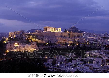 Athens, Greece, Europe, View of the Acropolis from Filopappos Hill in the evening. View Large Photo Image Stock Photo - Athens, Greece, Europe, View of the Acropolis from Filopappos Hill in the evening.. Fotosearch
