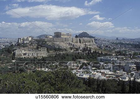 Athens, Greece, Europe, View of the Acropolis from Filopappos Hill. View Large Photo Image Stock Photograph - Athens, Greece, Europe, View of the Acropolis from Filopappos Hill.. Fotosearch
