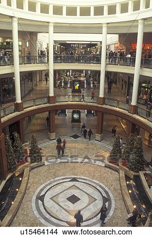 Picture -  Atlanta, GA, Georgia, Buckhead, Interior of Phipps Plaza Shopping Mall decorated for the Christmas holiday.. Fotosearch