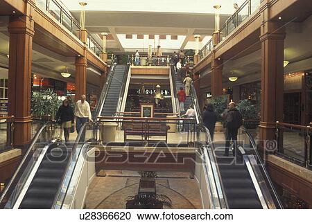 Stock Image -  Atlanta, GA, Georgia, Buckhead, escalators, interior of Phipps Plaza Shopping Mall. Fotosearch