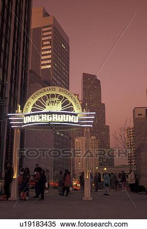 Stock Photography -  Atlanta, GA, Georgia, Entrance to Underground Atlanta in downtown Atlanta in the evening.. Fotosearch