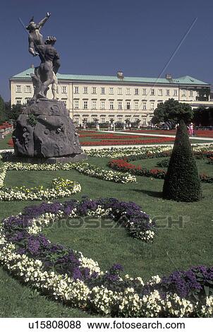 Stock Photo -  Austria, castle, Salzburg, Mirabell Gardens and Mirabell Palace in Salzburg.. Fotosearch