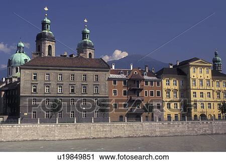 Austria, Innsbruck, Tirol, St. Jacob's Cathedral and buildings along the Inn River in the city of Innsbruck. View Large Photo Image Stock Image - Austria, Innsbruck, Tirol, St. Jacob's Cathedral and buildings along the Inn River in the city of Innsbruck.. Fotosearch