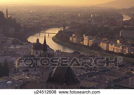Stock Photo -  Austria, Salzburg, Salzach River, View of the city of Salzburg and the River Salzach.. Fotosearch