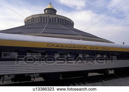 Stock Image -  Baltimore, MD, Maryland, Passenger train displayed at the B&O Railroad Museum in Baltimore.. Fotosearch