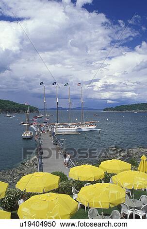 Bar Harbor, ME, Maine, Mount Desert Island, Scenic view of the Margaret Todd Schooner docked in Frenchman Bay from Bar Harbor Inn outdoor restaurant in Bar Harbor on the Atlantic Ocean. View Large Photo Image Stock Image -  Bar Harbor, ME, Maine, Mount Desert Island, Scenic view of the Margaret Todd Schooner docked in Frenchman Bay from Bar Harbor Inn outdoor restaurant in Bar Harbor on the Atlantic Ocean.. Fotosearch