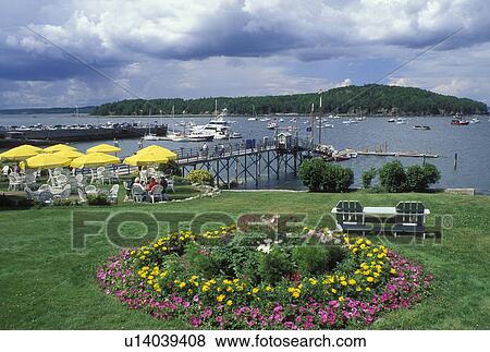 Bar Harbor, ME, Mount Desert Island, Maine, Scenic view of Frenchman Bay from Bar Harbor Inn outdoor restaurant in Bar Harbor on the Atlantic Ocean. View Large Photo Image Stock Photo - Bar Harbor, ME, Mount Desert Island, Maine, Scenic view of Frenchman Bay from Bar Harbor Inn outdoor restaurant in Bar Harbor on the Atlantic Ocean.. Fotosearch
