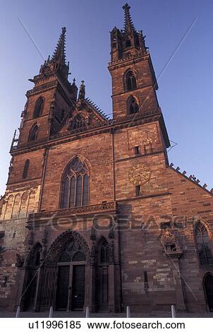 Stock Photography -  Basel, cathedral, Switzerland, Basle, 12th Century red sandstone Munster Cathedral in Basel-Stadt.. Fotosearch