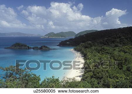 Stock Photography -  beach, St. John, Virgin Islands National Park, U. S. Virgin Islands, Caribbean, USVI, Scenic view of Trunk Bay Beach in Virgin Islands Nat'l Park on Saint John Island.. Fotosearch