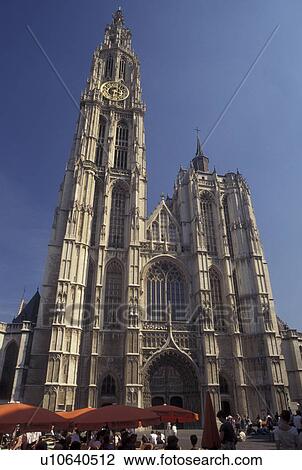 Stock Image -  Belgium, Antwerp, Antwerpen, Europe, Cathedral of Our Lady (Onze Lieve-Vrouwe Kathedraal) in downtown Antwerpen.. Fotosearch