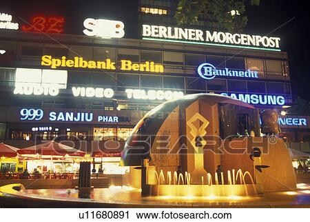Berlin, Germany, Europe, Europa-Center illuminated with neon lights in the evening in downtown Berlin. View Large Photo Image Stock Image - Berlin, Germany, Europe, Europa-Center illuminated with neon lights in the evening in downtown Berlin.. Fotosearch