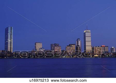 Boston, skyline, MA, Massachusetts, Skyline of downtown Boston along the Charles River in the evening. View Large Photo Image Stock Image - Boston, skyline, MA, Massachusetts, Skyline of downtown Boston along the Charles River in the evening.. Fotosearch