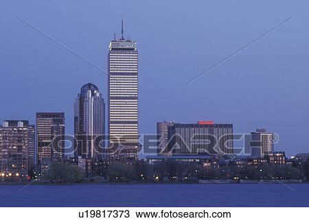 Boston, skyline, MA, Massachusetts, The Prudential Tower and skyline of downtown Boston along the Charles River in the evening. View Large Photo Image Stock Image - Boston, skyline, MA, Massachusetts, The Prudential Tower and skyline of downtown Boston along the Charles River in the evening.. Fotosearch